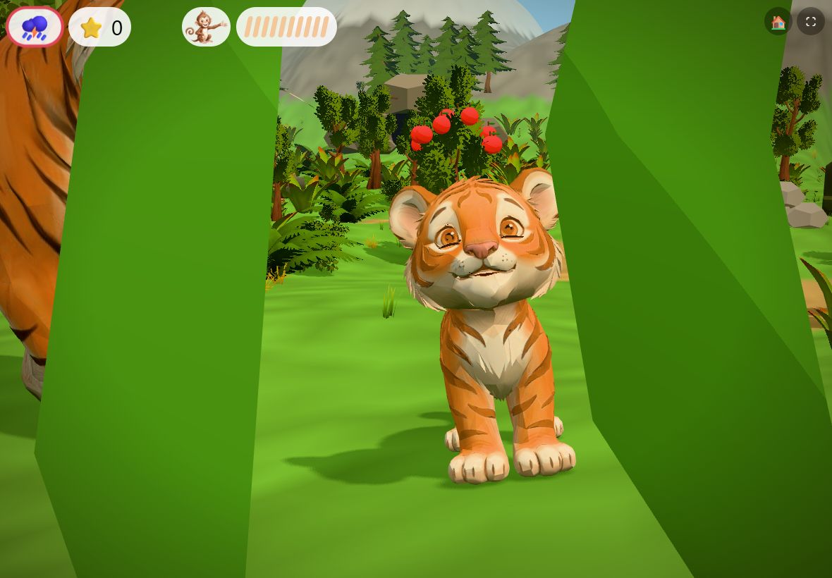 Little Tiger standing in a 3D jungle