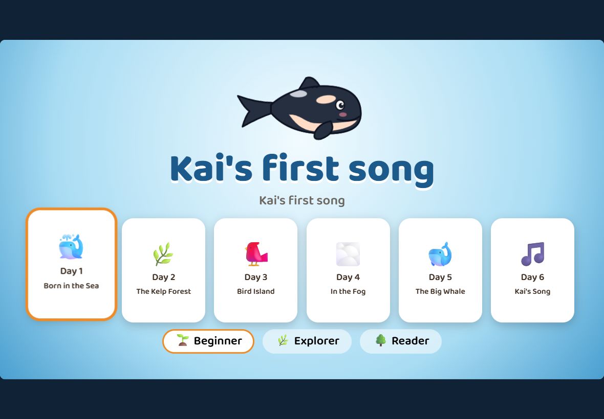 Kai's first song: a six-day picture book with Beginner, Explorer and Reader levels